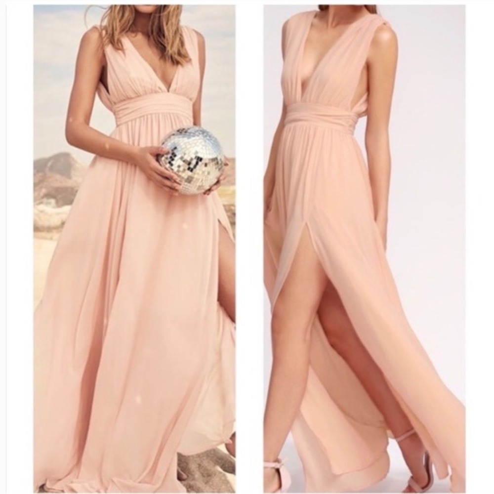 NWT Lulus Heavenly Hues Blush Pink Maxi Dress Gown Large